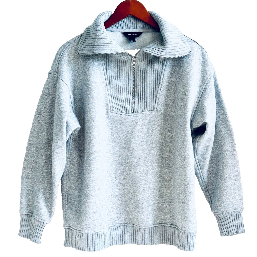 RAE MODE‎ Women's S Gray Cotton 1/4 Zip Pullover Sweatshirt with Ribbed Collar